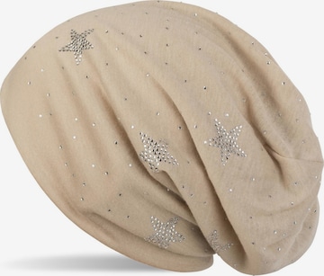 styleBREAKER Mütze 'Beanie mit Strass Sterne' in Beige: Vorderseite