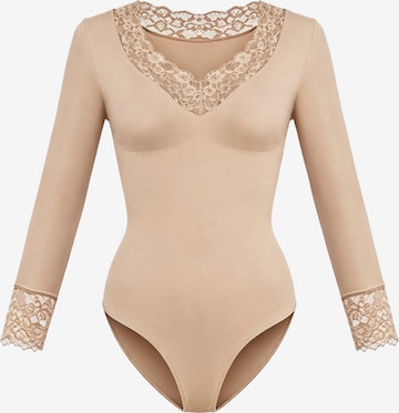 Body modelant 'Clean Longsleeve V-Neck with Lace Sculpting Bodysuit with Slip' cfab en beige : devant