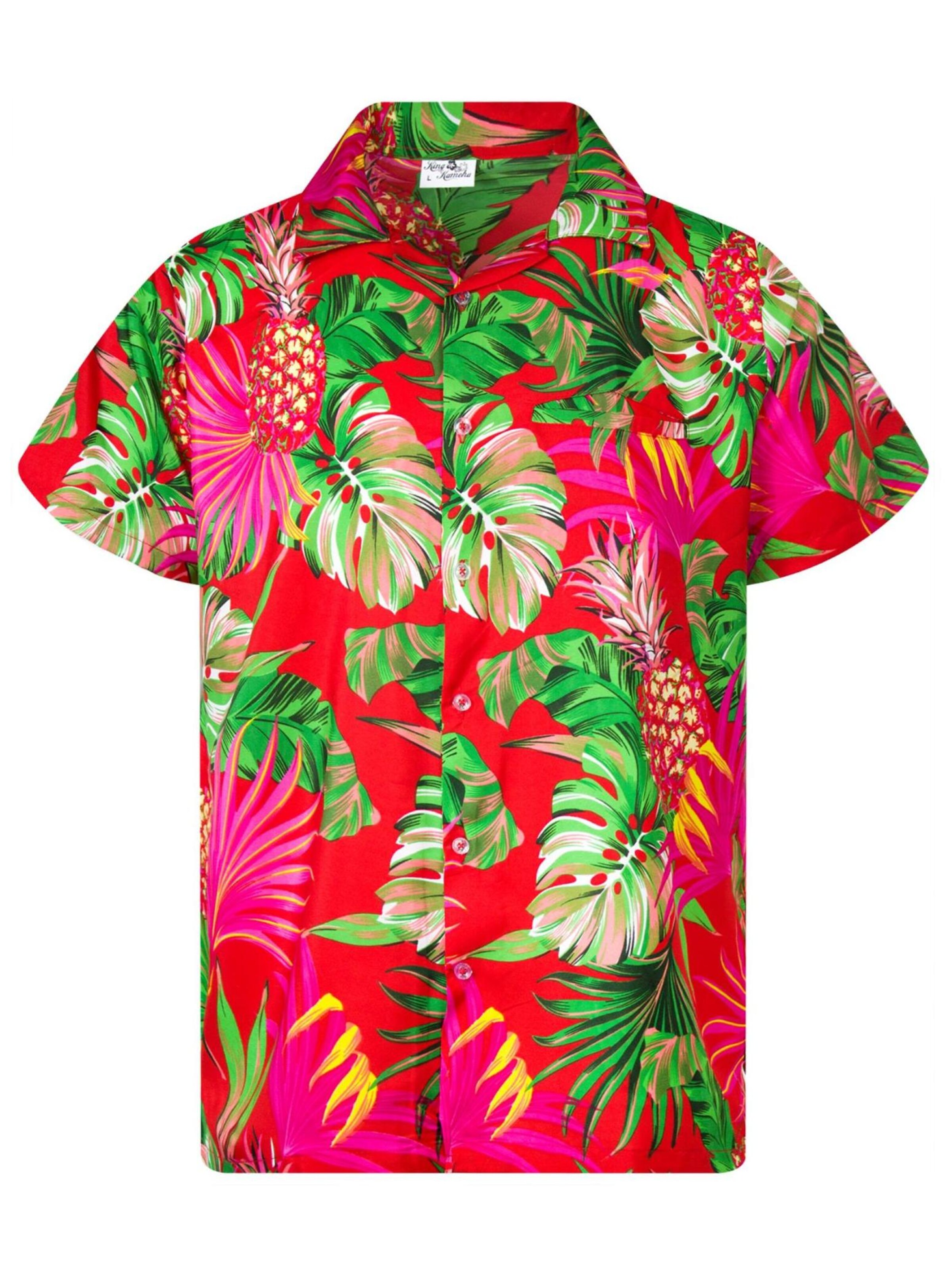 King Kameha Regular fit Button Up Shirt 'Pineapple Leaves' in Red: front