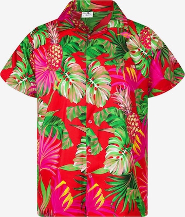 King Kameha Shirt 'Pineapple Leaves' in Rot: Vorderseite