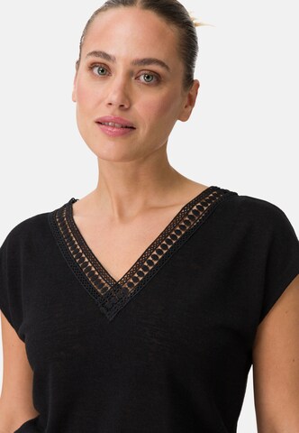zero Shirt in Leinenoptik mit Spitzendetail in Schwarz