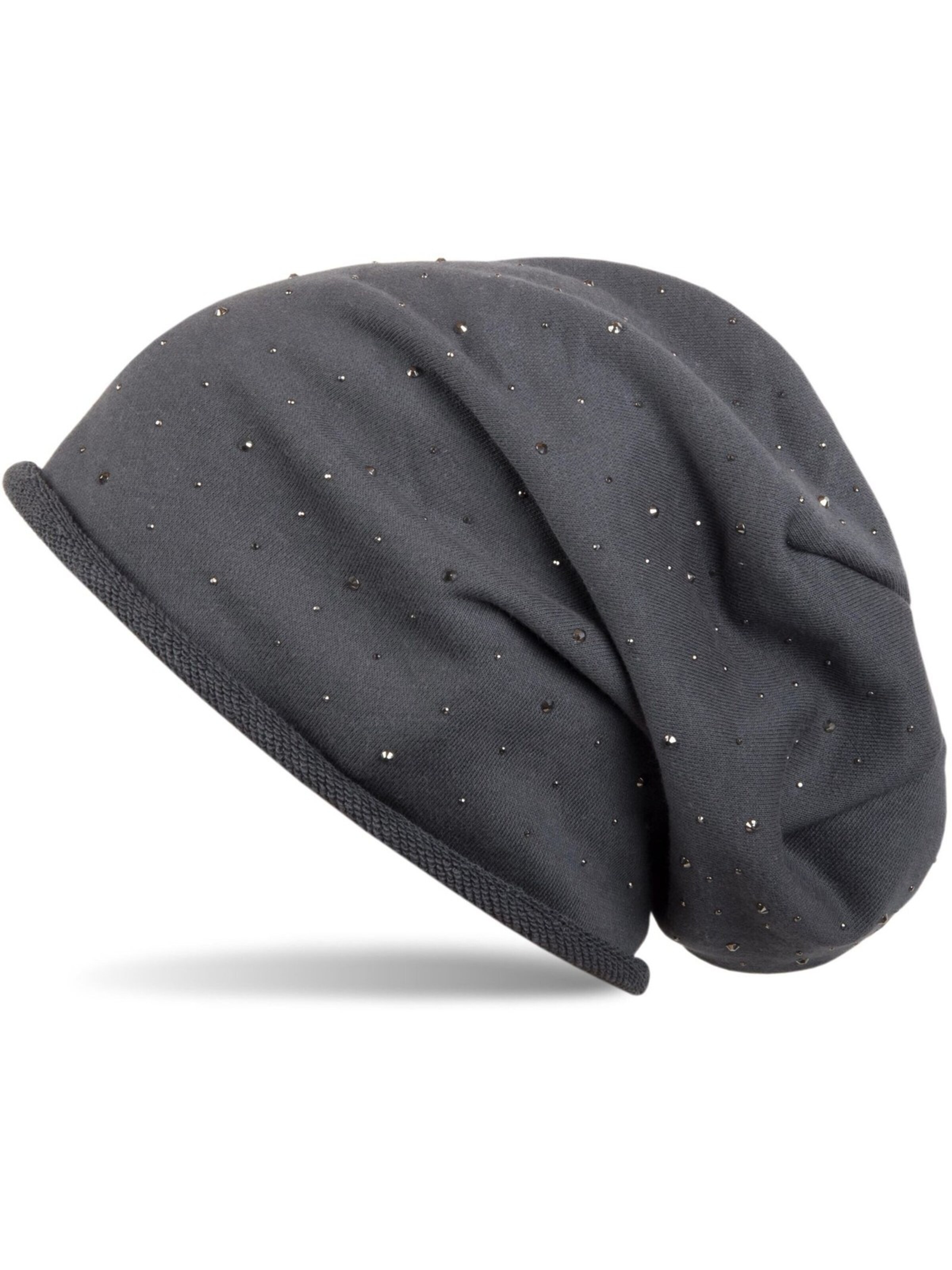 styleBREAKER Mütze 'Beanie mit Strass Nieten'‌‌‌‌‌‌‌‌‌ in Grau: Vorderseite