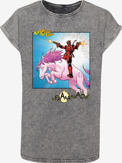 ABSOLUTE CULT T-Shirt 'Deadpool - Unicorn Battle' in azur / graumeliert / flieder / rot, Produktansicht