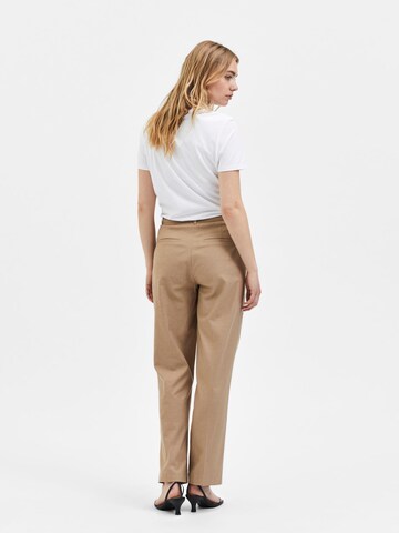 SELECTED FEMME Regular Pleat-Front Pants 'ZAZA' in Brown