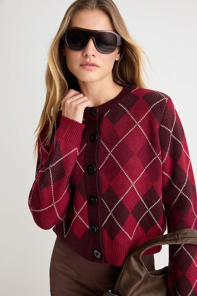 Trendyol Knit Cardigan in XS in Cyclamen / Berry / White, Item view