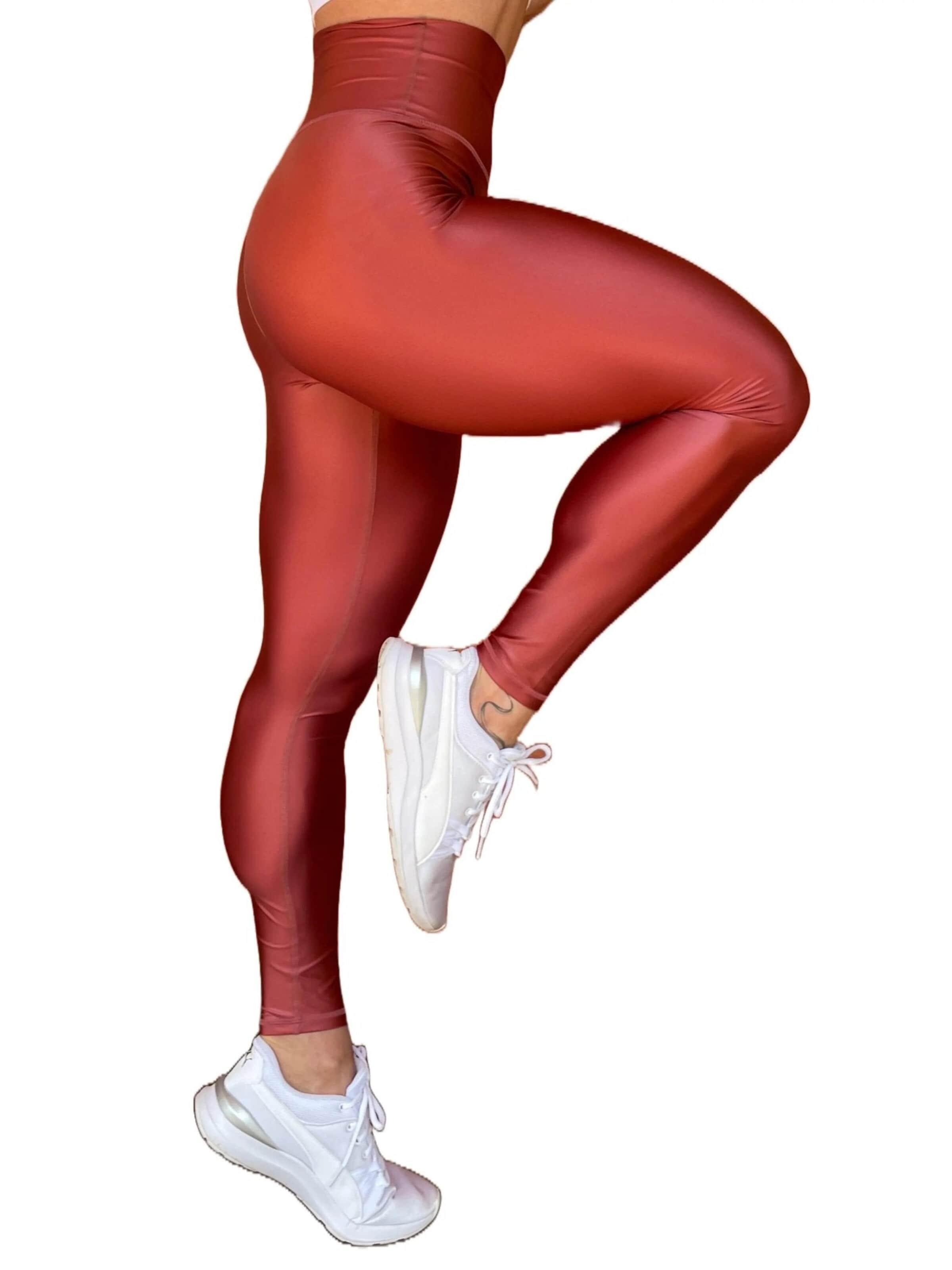 LUXFEEL Skinny Leggings 'High-Waist Pearl Shine Leggings' in Brown