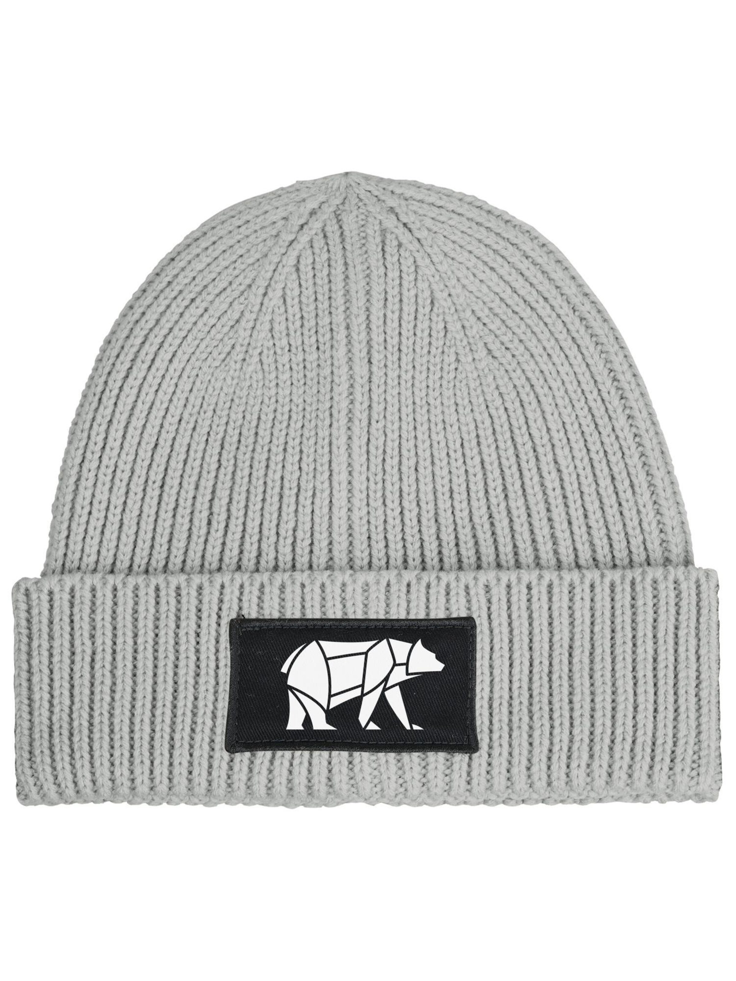 Neverless Beanie 'Bär Lineart Polygon' in Grey