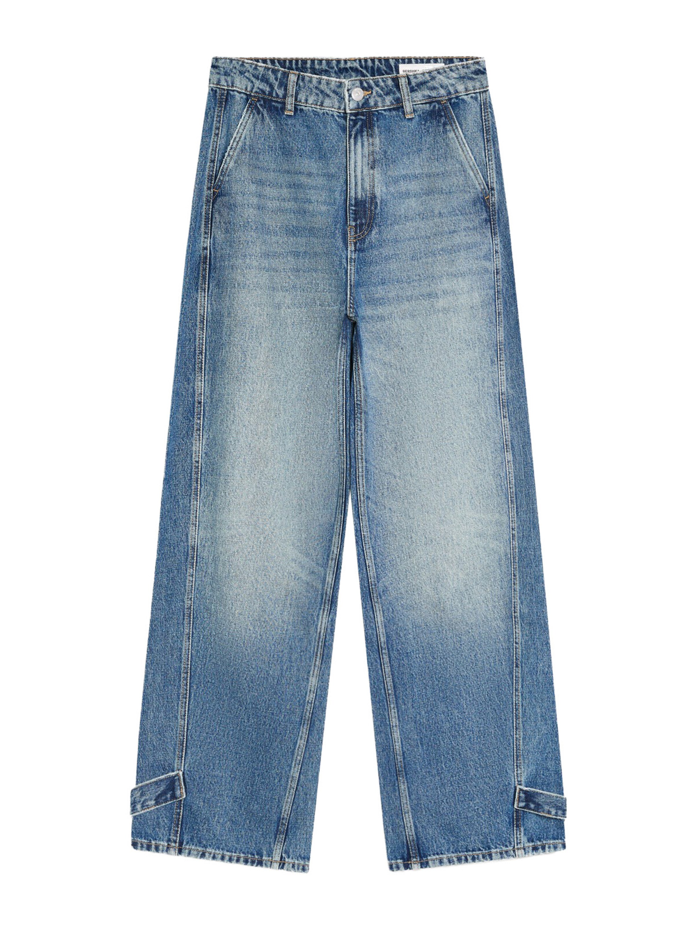 Bershka Wide leg Jeans in Blue: front