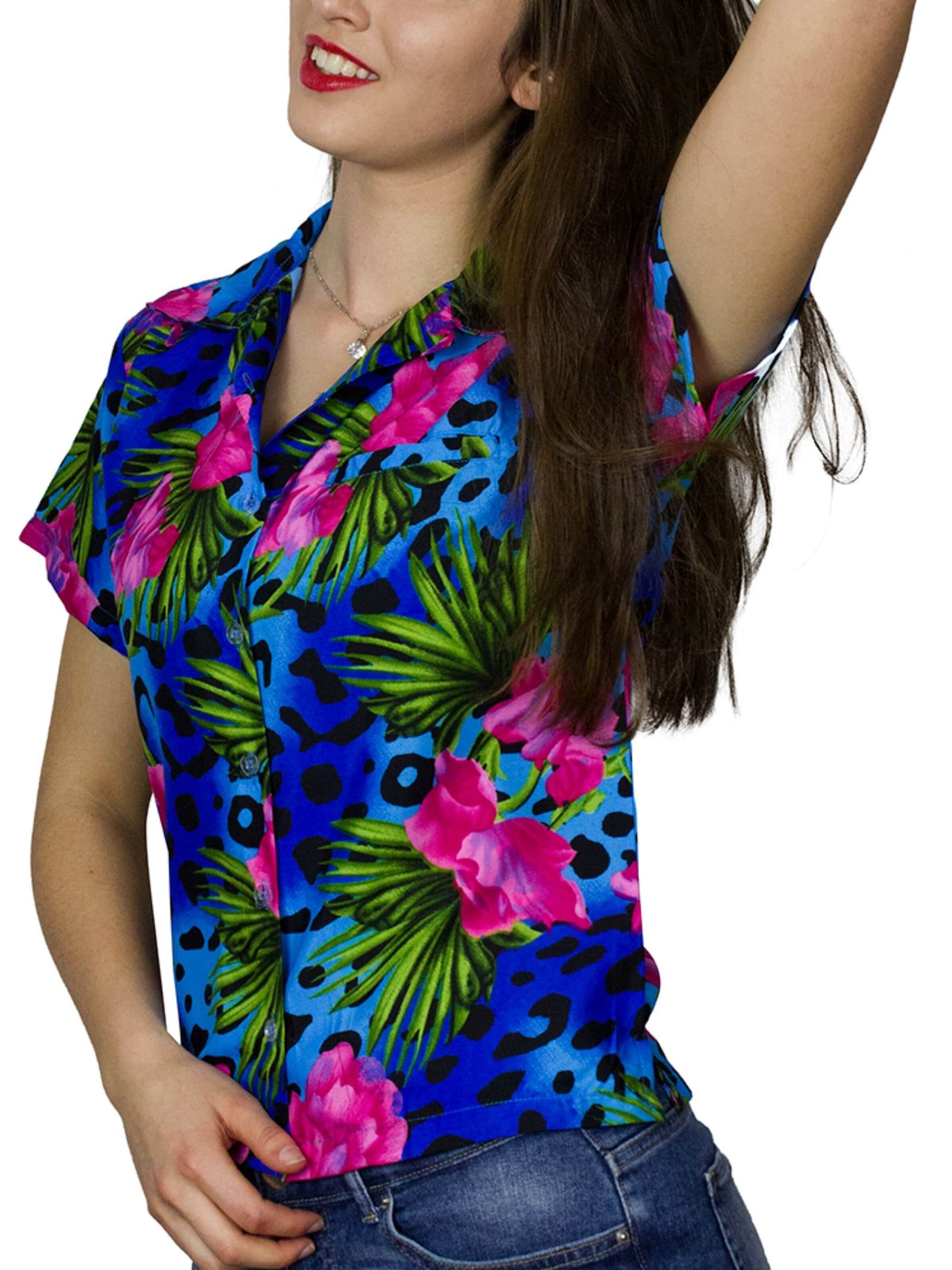 King Kameha Blouse 'Leopard Flowers' in Blue