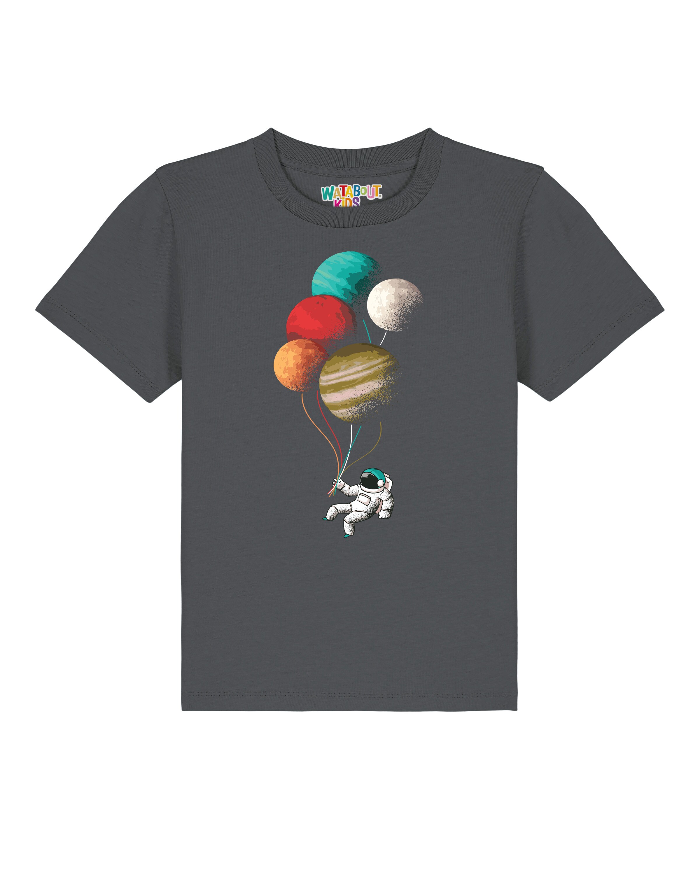 Maglietta 'Balloon Spaceman' di watabout.kids in grigio: frontale