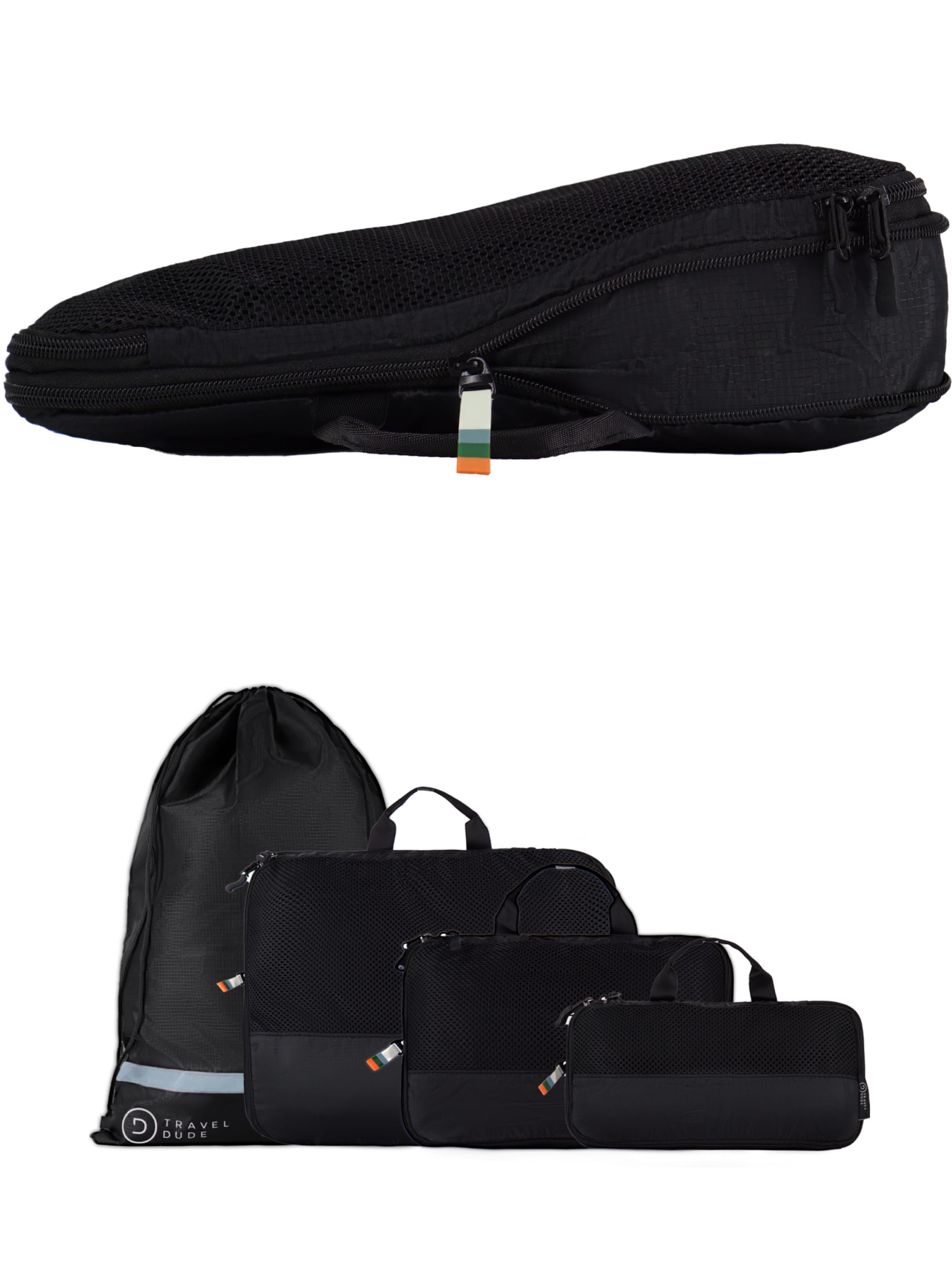 TRAVEL DUDE Travel Bag 'Packing Cubes Set 4 Teilig mit Kompression, Packwürfel, Packtaschen Set für Rucksack & Koffer' in Black: front