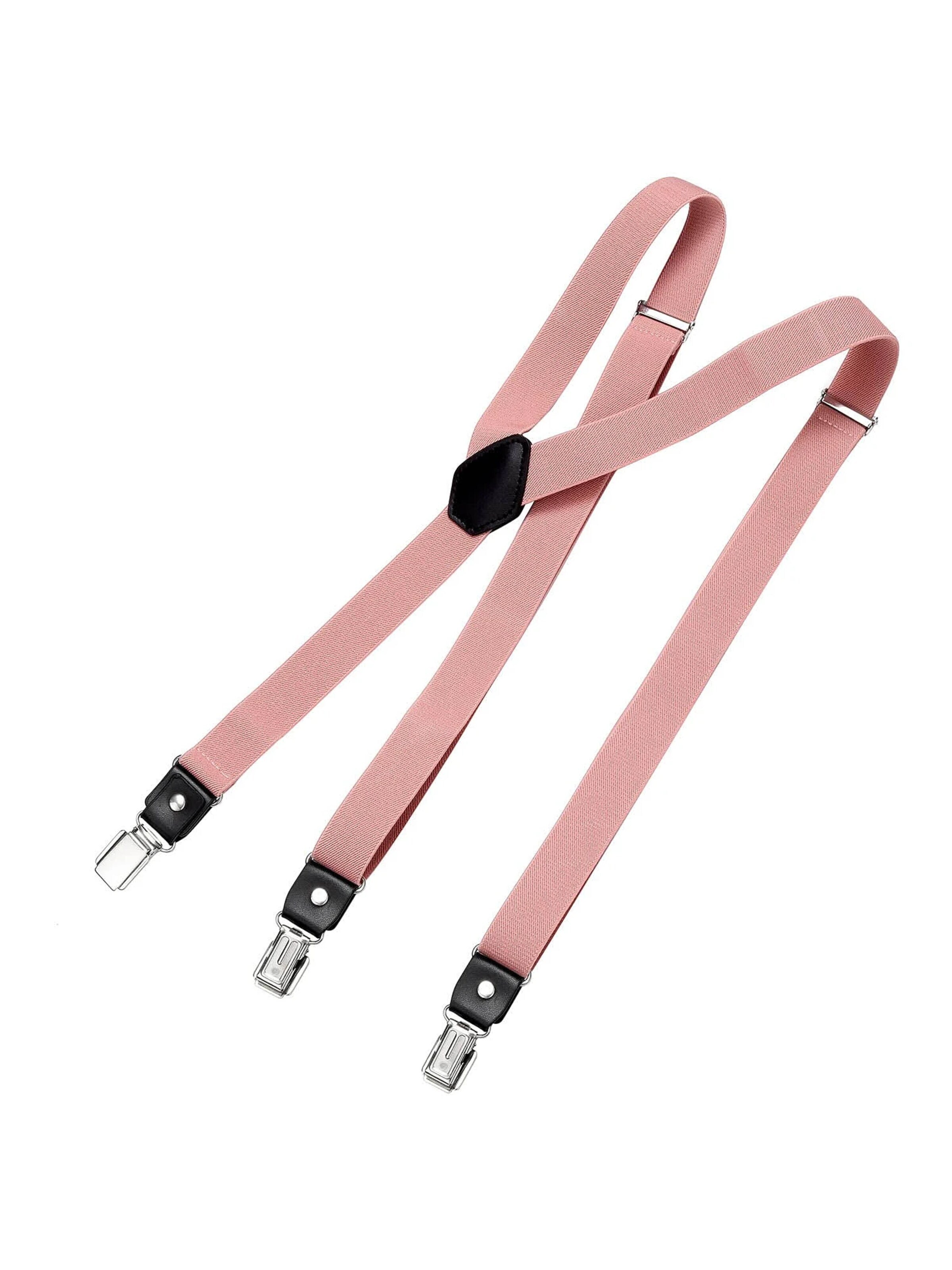 DonDon Suspenders 'DonDon Hosenträger Herren schmal 2,5 cm gestreift blau rot Starke Clips für Anzug Jeans Chino' in Pink: front