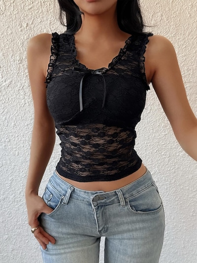 MEETWEE Salopette 'Mini Lace Top' en L/Courte en noir, Vue avec produit