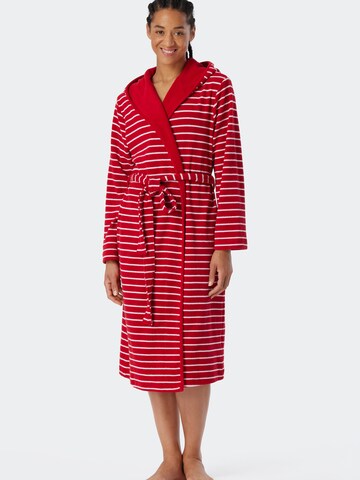 SCHIESSER Badjas lang  ' Feather Terry ' in Rood: voorkant