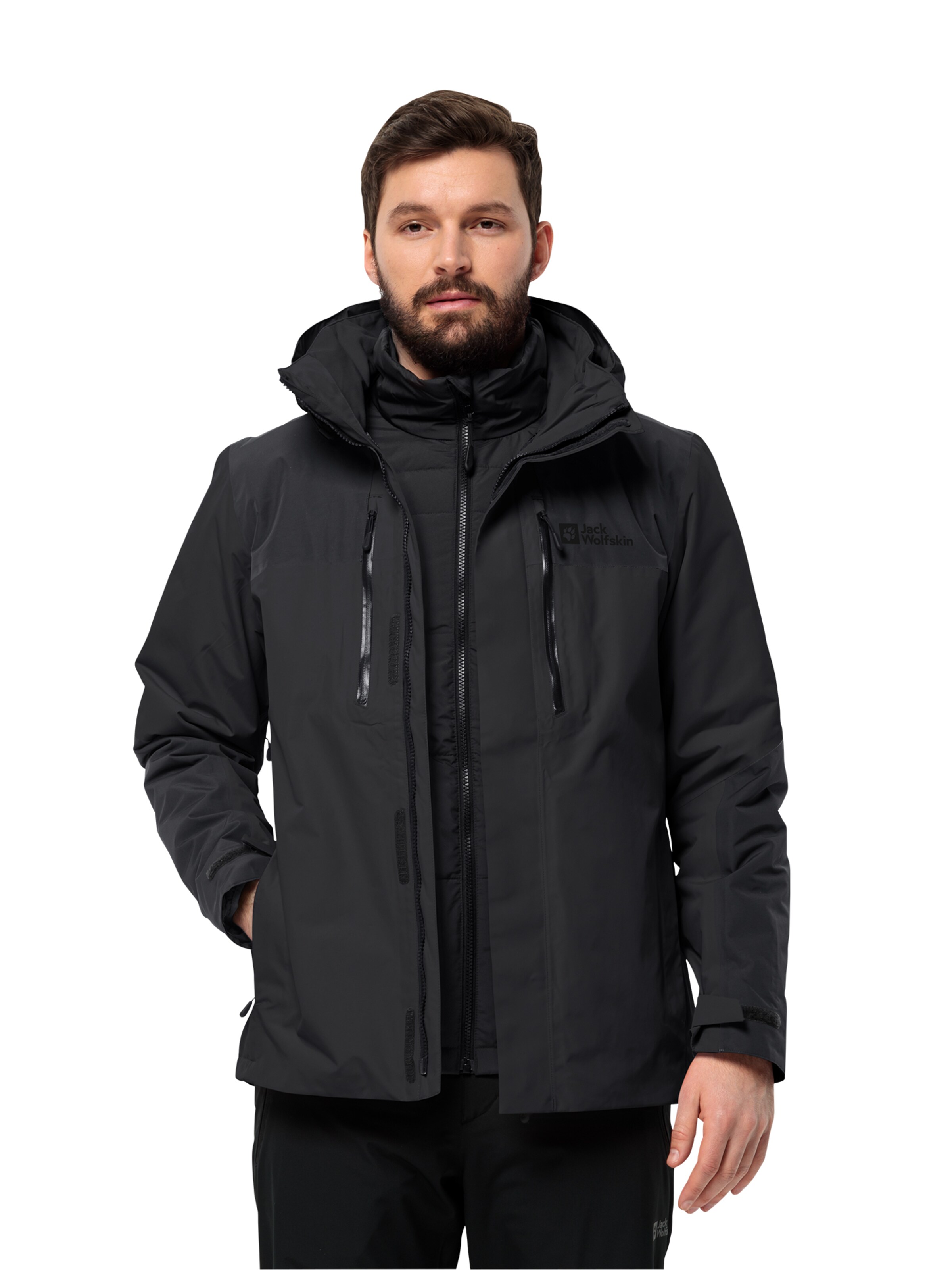 JACK WOLFSKIN Outdoorjacke 'JASPER' in Schwarz: Vorderseite