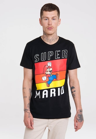 LOGOSHIRT Shirt 'Super Mario' in Black: front