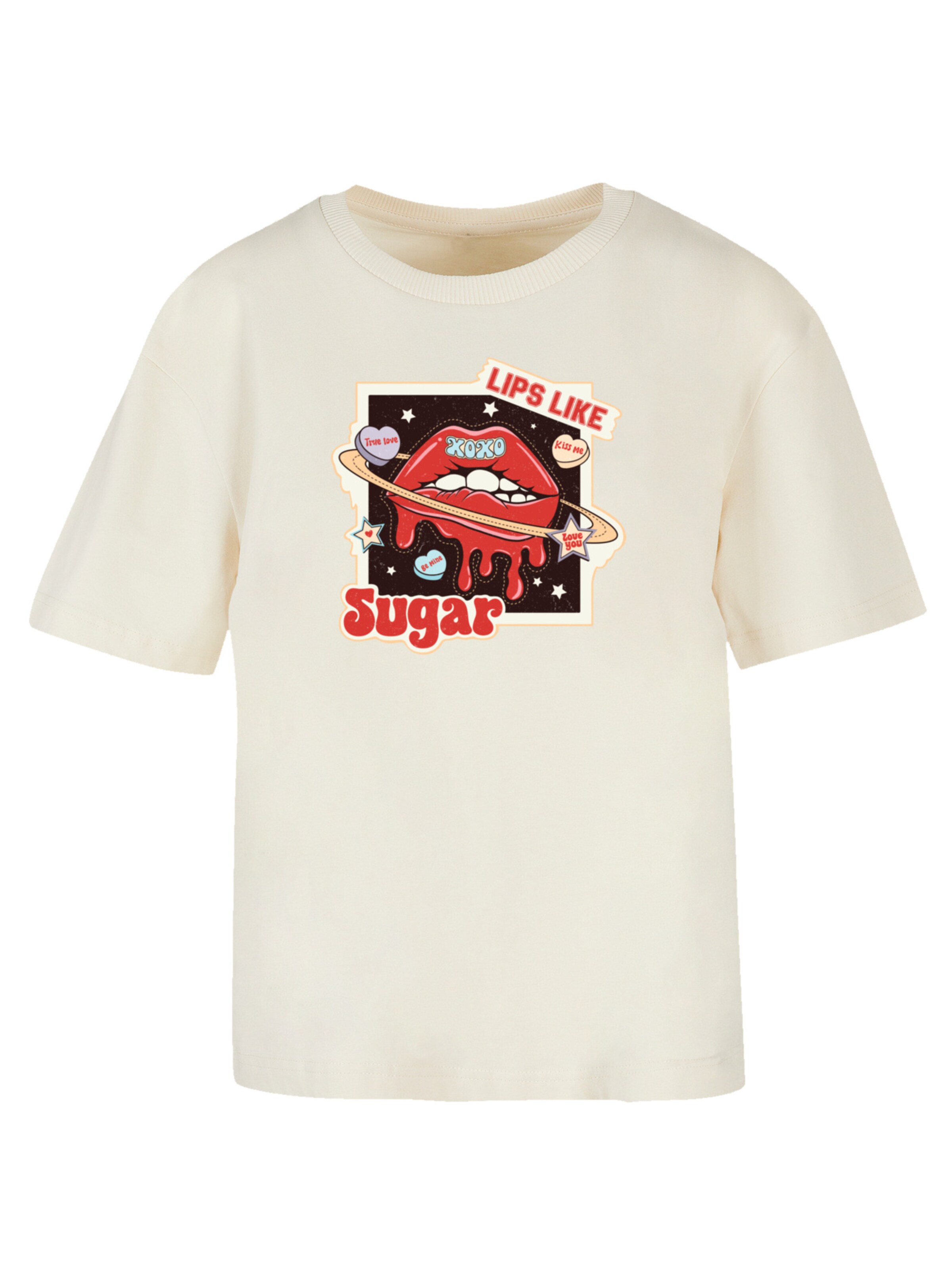 F4NT4STIC T-Shirt 'Lips Like Sugar Retro Fashion Valentinstag' in Beige: Vorderseite