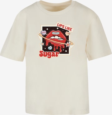 F4NT4STIC T-Shirt 'Lips Like Sugar Retro Fashion Valentinstag' in Beige: Vorderseite