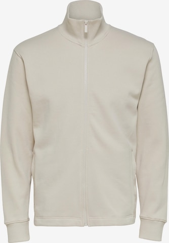 SELECTED HOMME Zip-Up Hoodie 'JONAS' in Beige: front