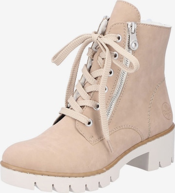 Rieker Lace-Up Ankle Boots in Beige: front