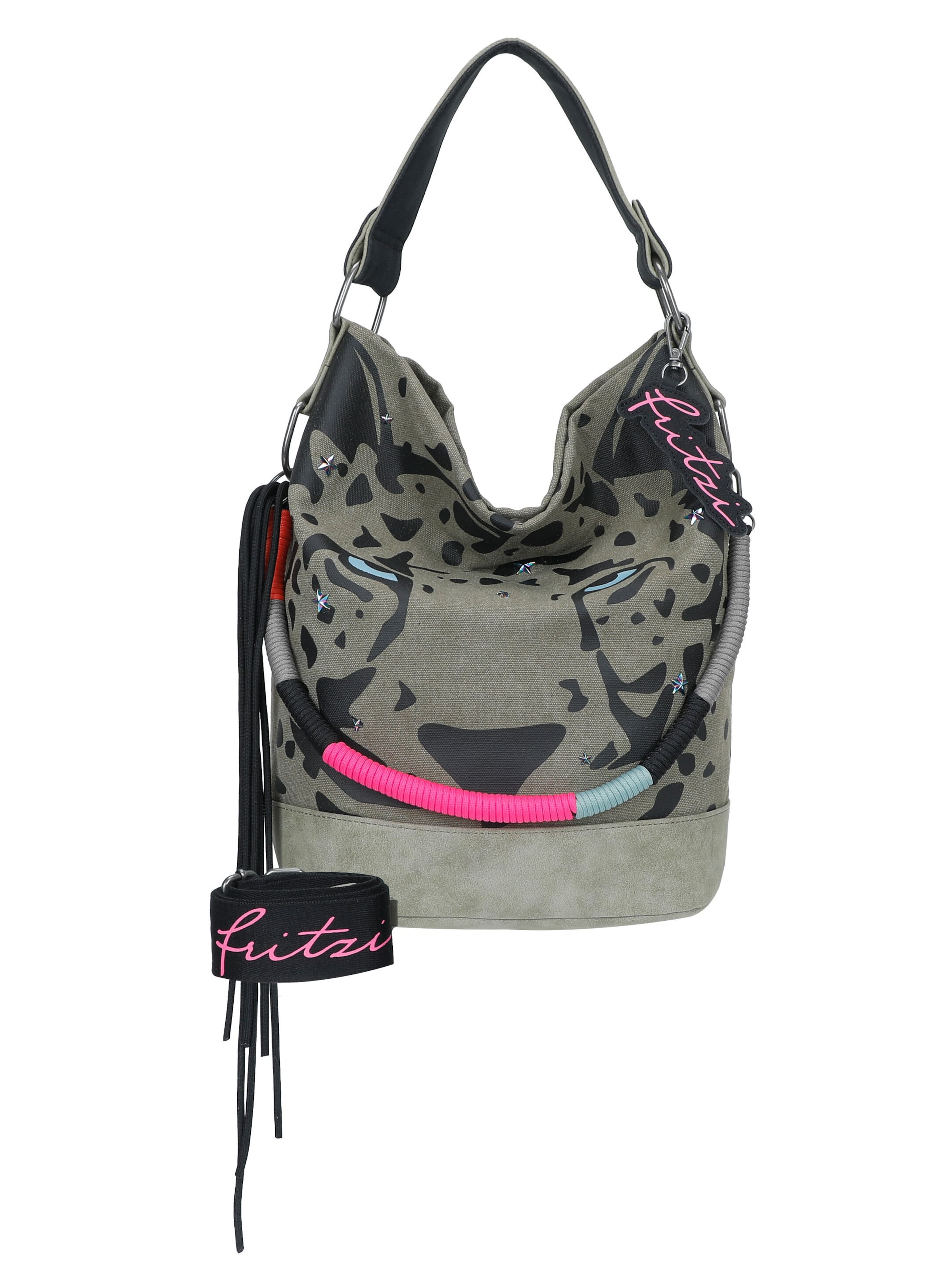 Fritzi aus Preußen Tasche 'Izzy07 Olga Limited Canvas Panther Spotty' in Schwarz: Vorderseite