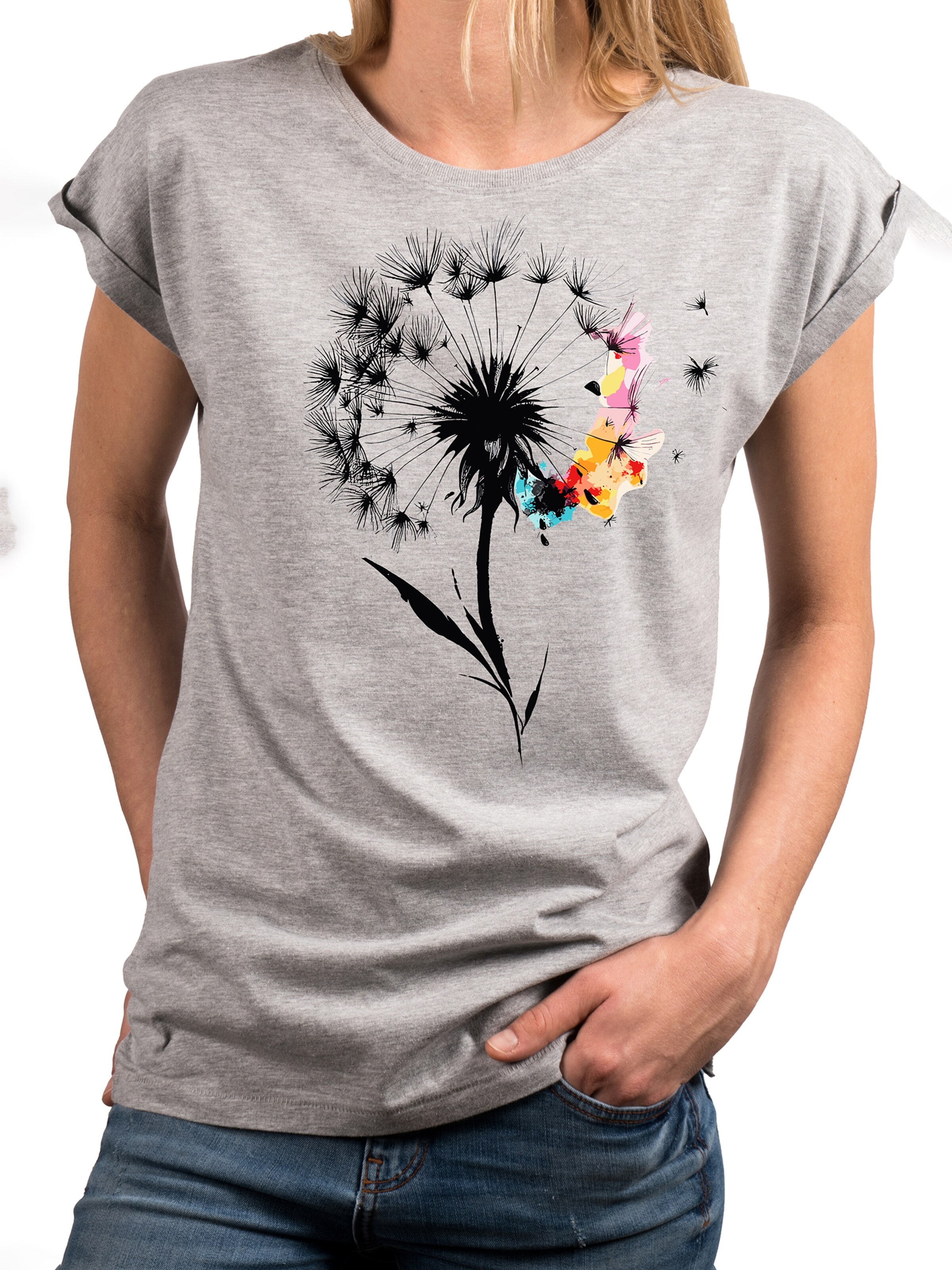 MAKAYA Shirt 'Pusteblume' in Grey