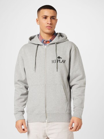 REPLAY Zip-Up Hoodie in Grey: front