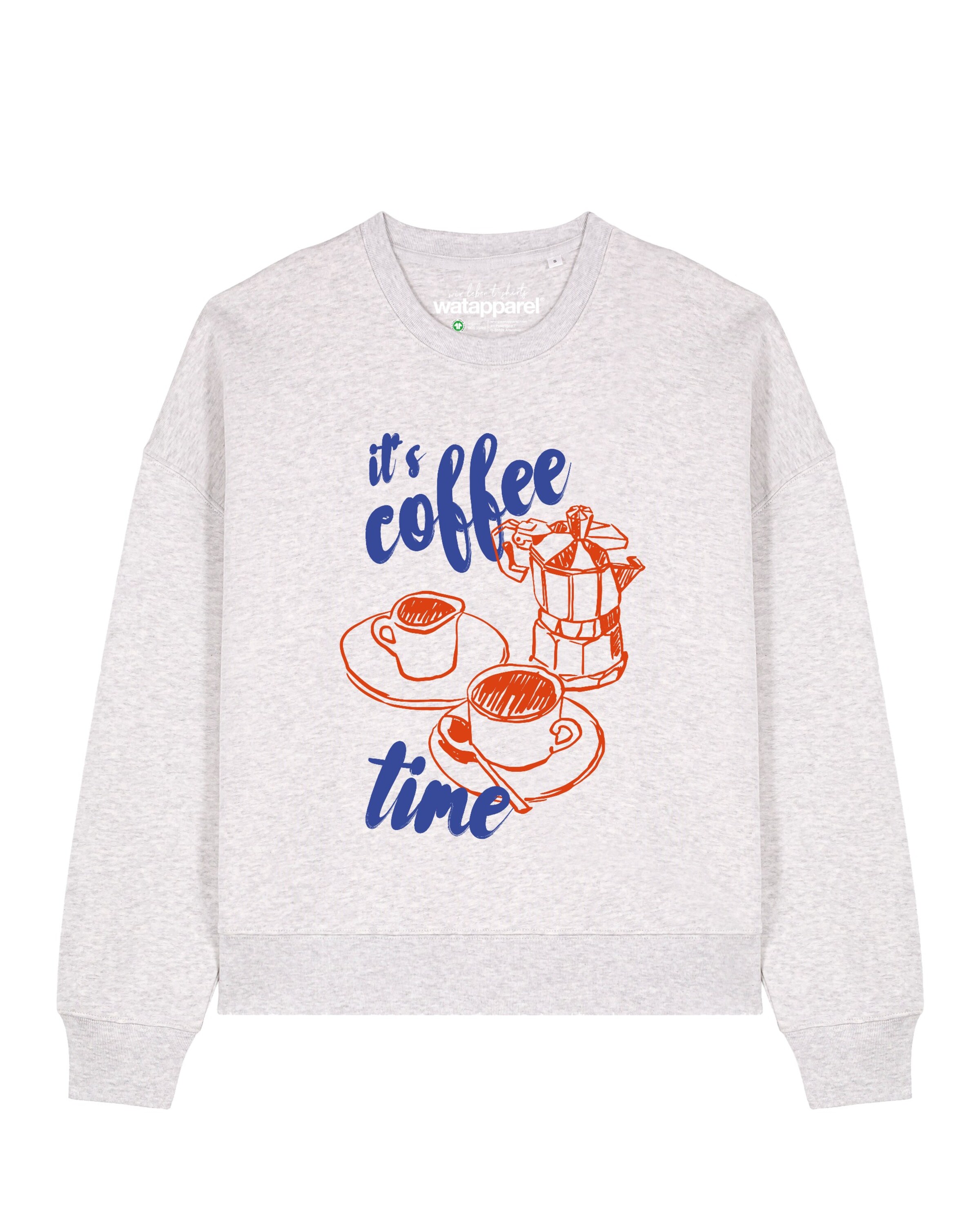 Watapparel Sweatshirt 'Its Coffee Time' in Grey: front