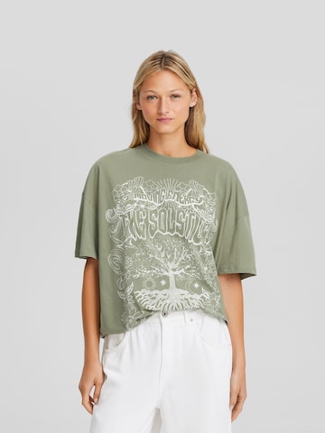 Bershka Oversized tričko – zelená: přední strana