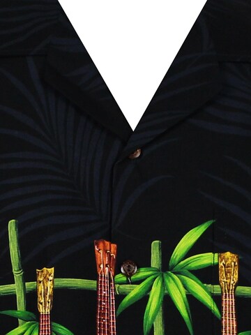 Pacific Legend Regular fit Button Up Shirt 'Gitarre Bambus Brustdruck' in Black