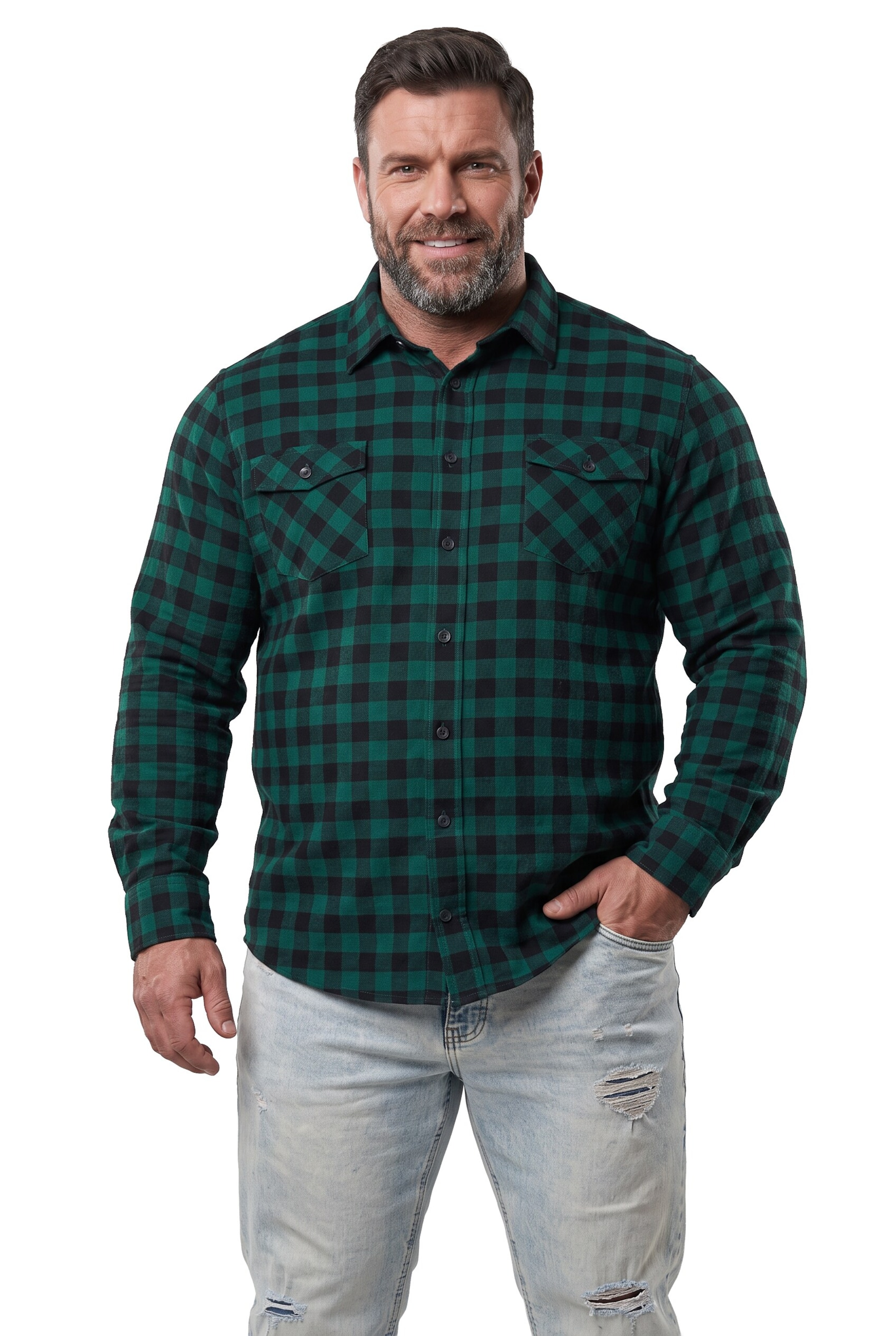 Men Plus Regular fit Button Up Shirt in Blue: front