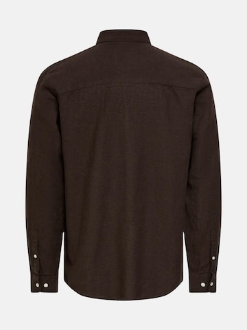 Only & Sons Slim fit Overhemd 'ONLY & SONS ONSCAIDEN LIFE LS SOLID LINEN BLEND NOOS CAMICIA' in Bruin