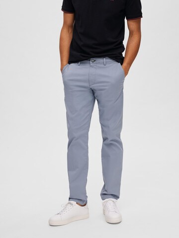 Coupe slim Pantalon chino 'New Miles' SELECTED HOMME en bleu : devant