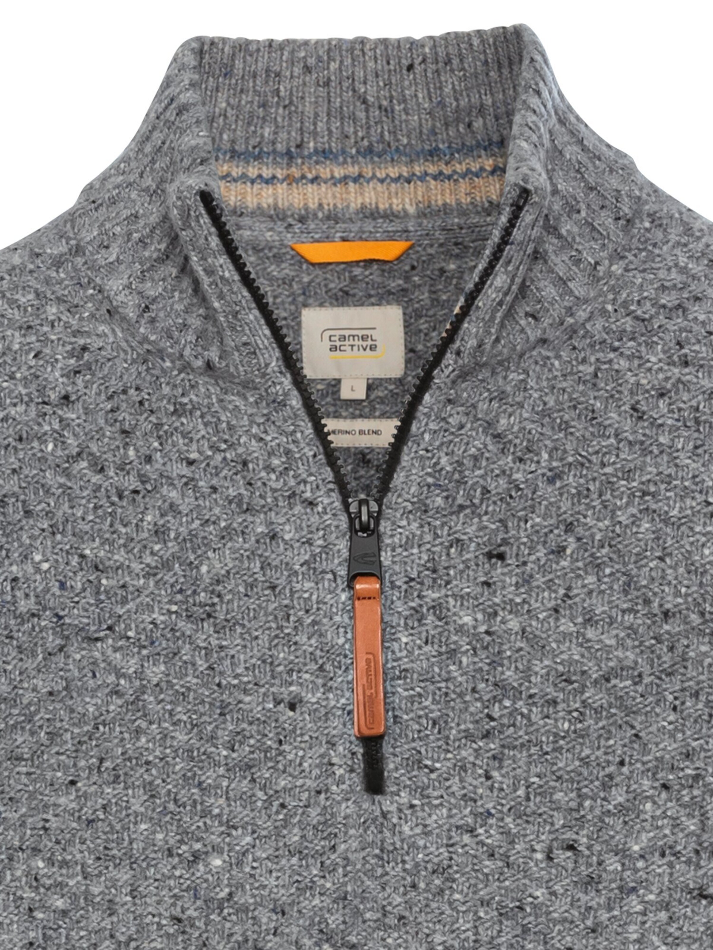 CAMEL ACTIVE Strickpullover mit Troyer-Kragen in Grau