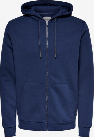 Only & Sons - Ajuste regular Sudadera con cremallera 'Ceres' en azul: frente