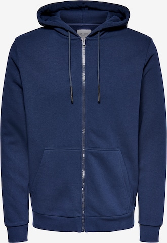 Only & Sons Regular fit Zip-Up Hoodie 'Ceres' in Blue: front
