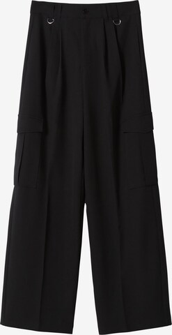 Bershka Wide leg Pleat-Front Pants in Black: front