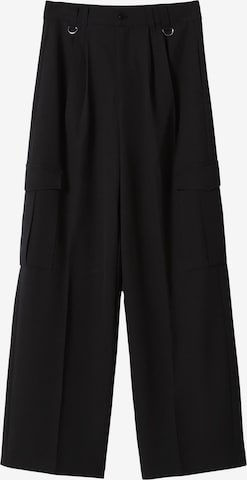 Bershka Wide leg Bandplooibroek in Zwart: voorkant