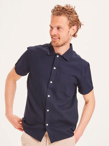 KnowledgeCotton Apparel Regular fit Button Up Shirt 'LARCH' in Blue: front