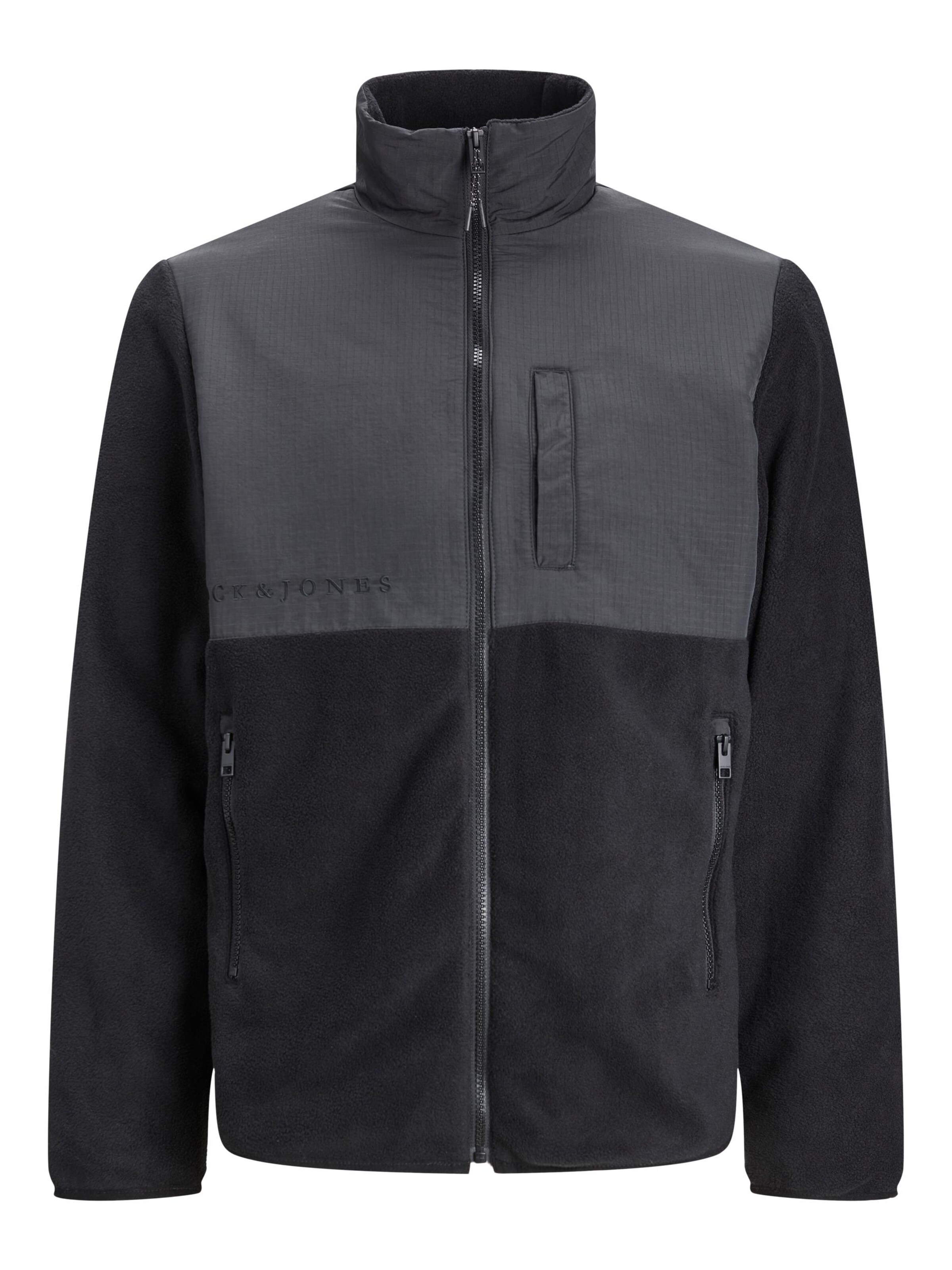JACK & JONES Fleece jas 'JJEMarvin' in Zwart: voorkant