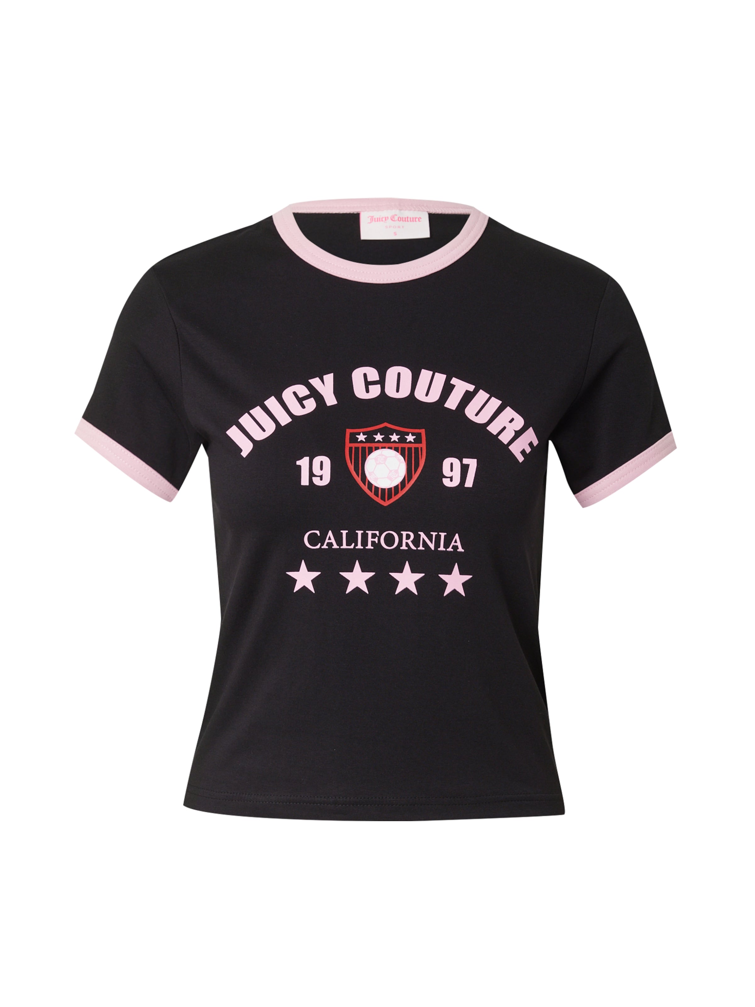 Juicy Couture T-shirt 'The Arched Football Ringer' i svart: framsida