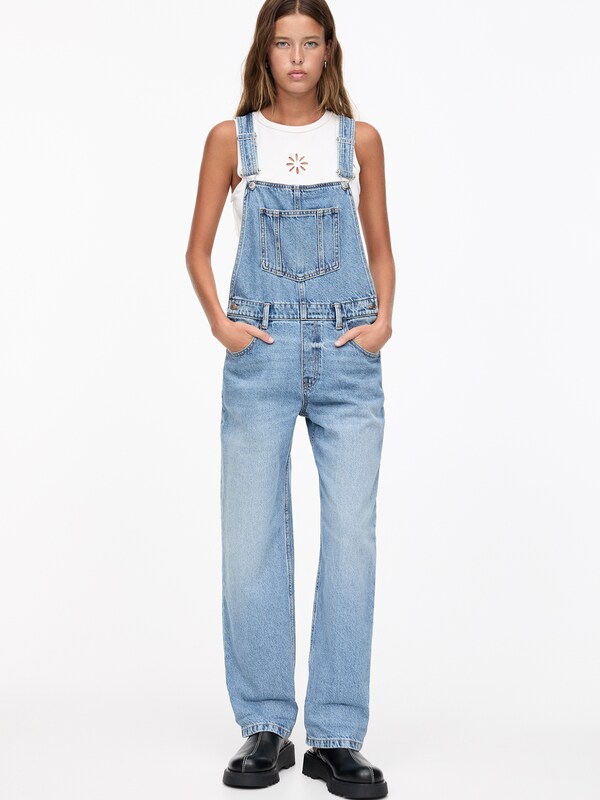 Pull&Bear Loose fit Jean Overalls in Light Blue