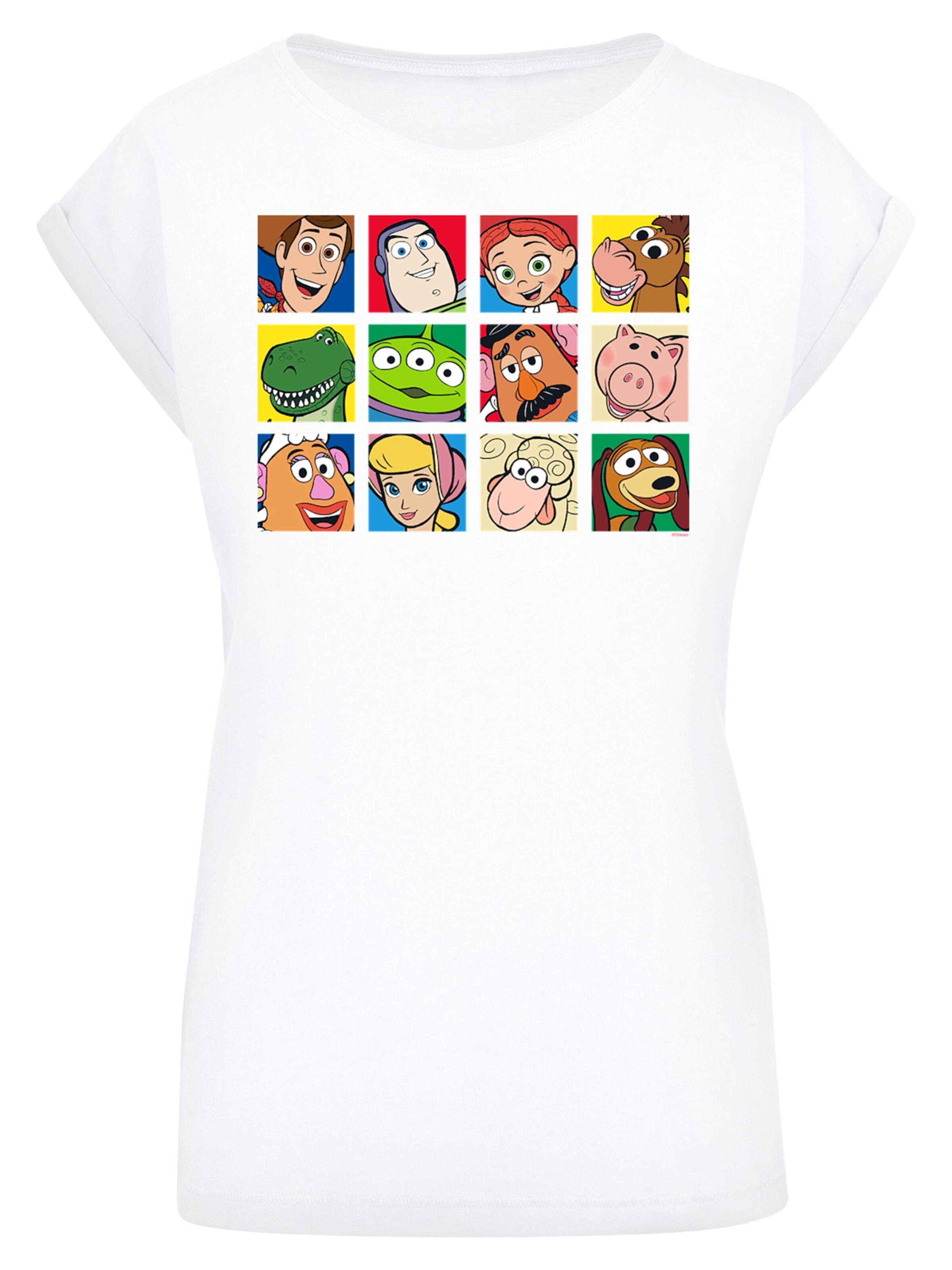 F4NT4STIC Shirt 'Disney Toy Story Character Squares' in Wit: voorkant