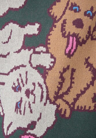 Cleptomanicx Sweater 'Cat & Dog' in Green