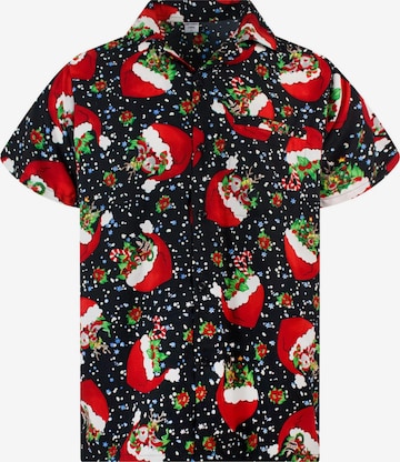 Camicia 'Christmas Flying Hats' di King Kameha in nero: frontale