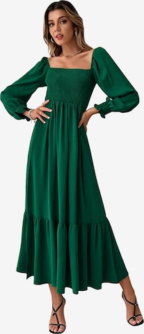 KoJooin Dress 'Damen Enganliegendes Kleid mit Quadrat-Ausschnitt – Langarm, Hohe Taille und Verspielten Rüschen' in Green: front