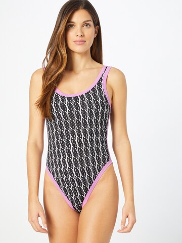 Calvin Klein Swimwear Bralette Swimsuit in Black: front