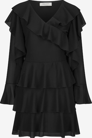 Nicowa Volant-Minikleid 'NIWELA', Model ist 1,73 cm und trägt Größe 34 in Schwarz: Vorderseite