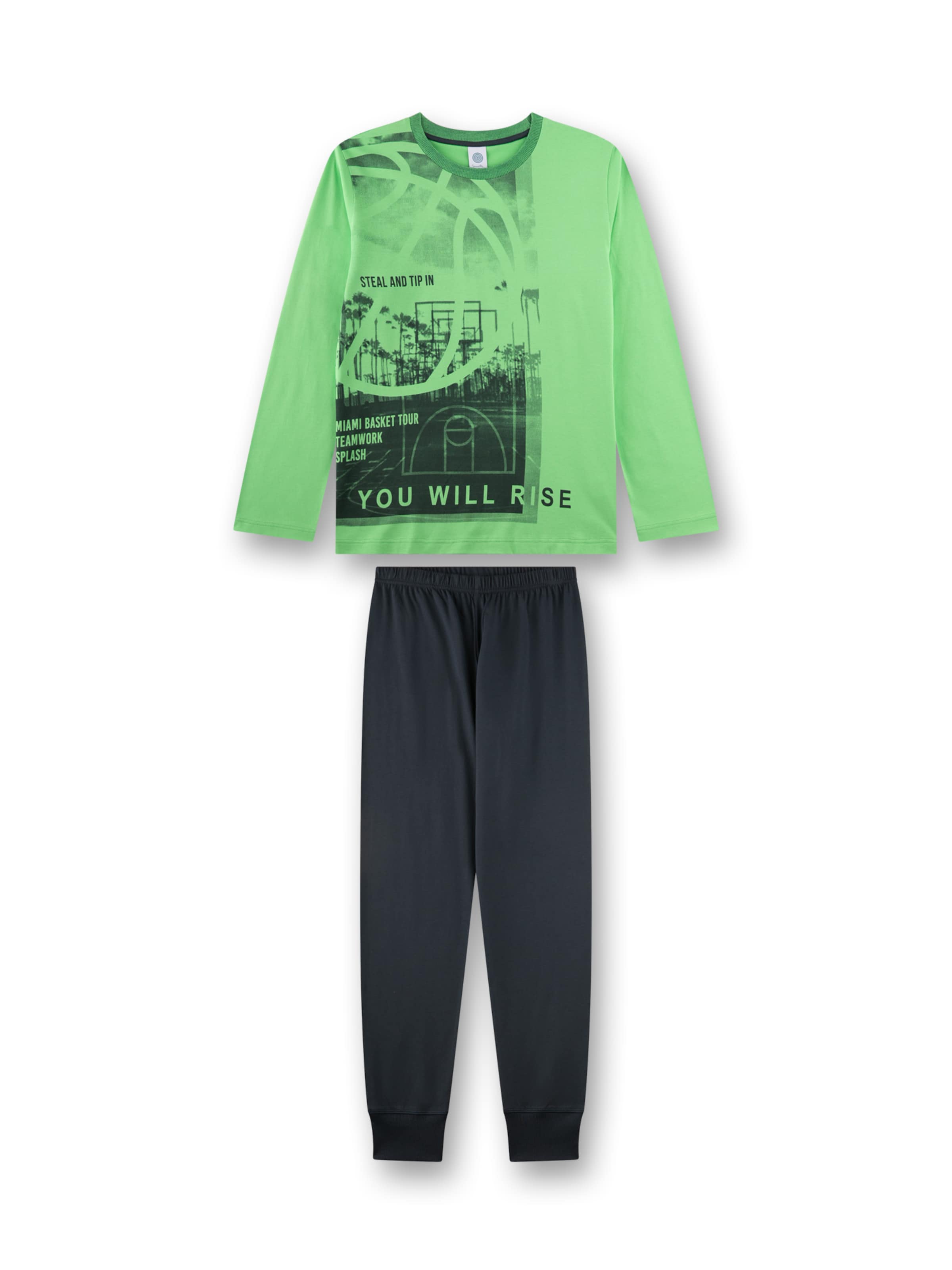 Sanetta Schlafanzug 'Basketball' in Grün: Vorderseite