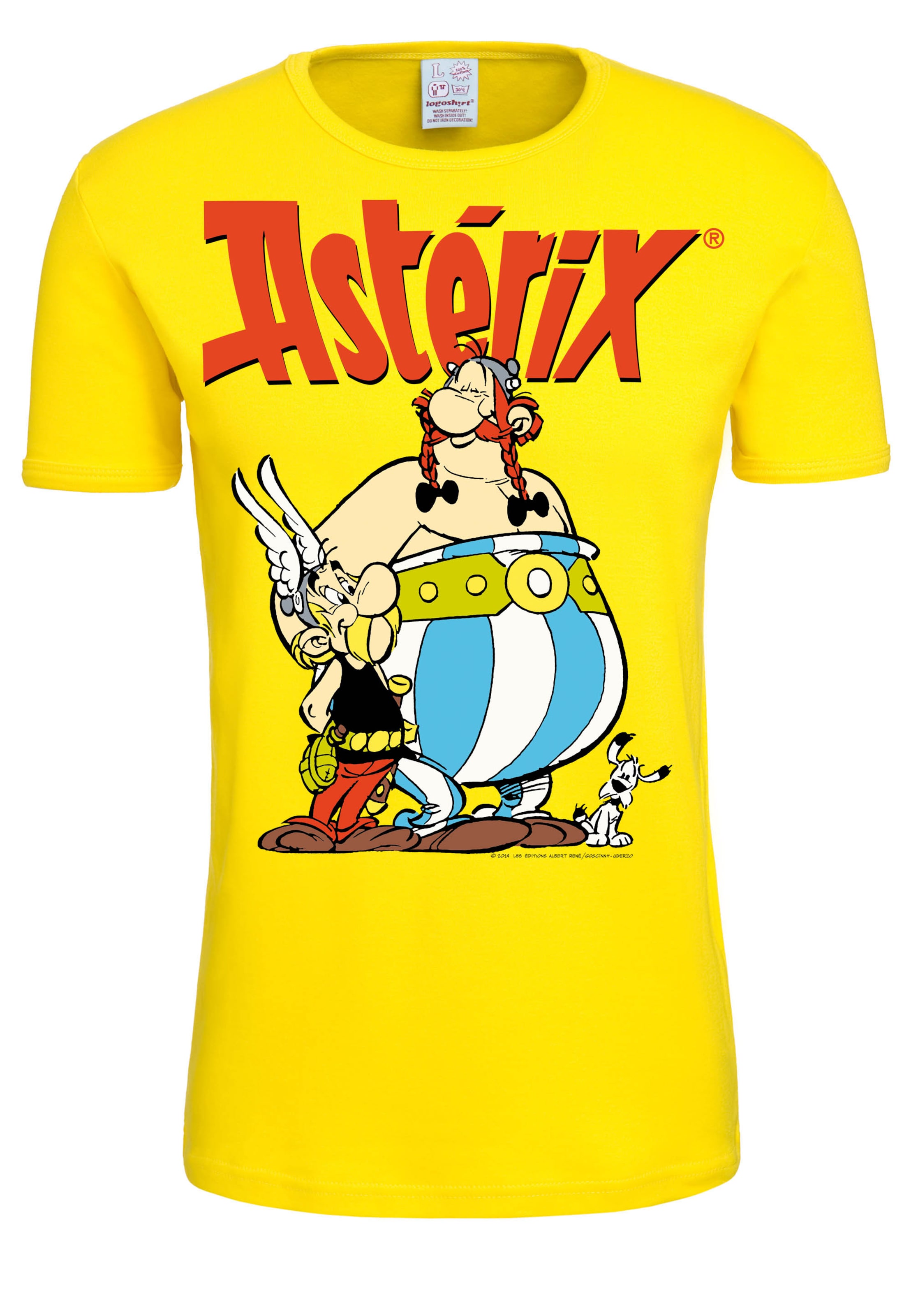 LOGOSHIRT Shirt 'Asterix & Obelix' in Yellow: front